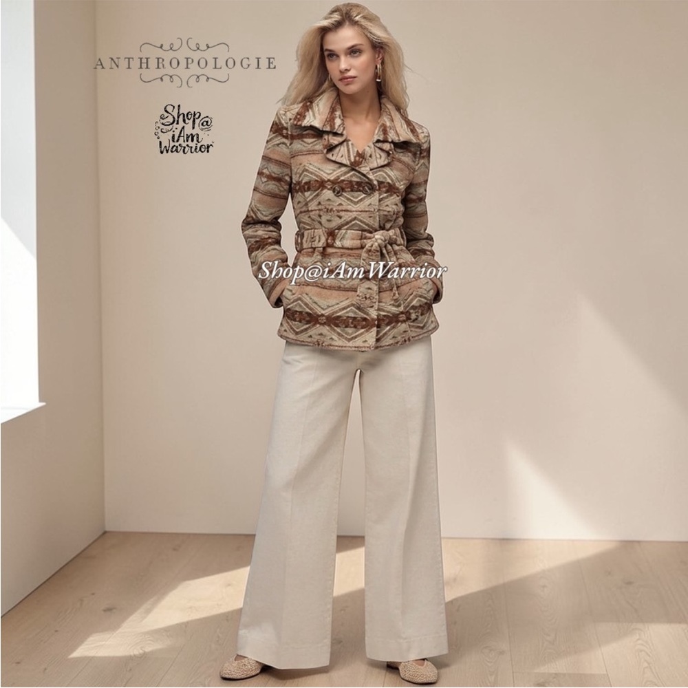 Anthropologie Neutral Aztec-Pattern Belted Jacket medium